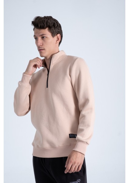 Erkek Açık Kahverengi Yarım Balıkçı Yaka Fermuarlı Içi Yumuşak Tüylü Sweatshirt RF0209 fiyatları