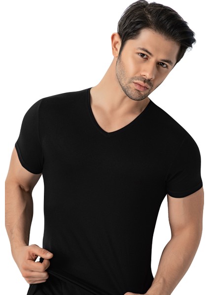 5'li Paket, Bambu Kumaş, V Yakalı Likralı Erkek T-Shirt & Fanila