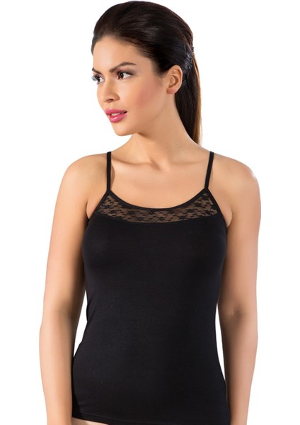 5'li Paket, Bambu Kumaş, Ip Askılı, Yakası Dantelli, Likralı Kadın Atlet