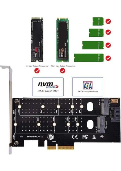 M.2 Nvme SSD To Pci-E X4 Sata 4898P Çevirici Adaptör Dönüştürücü