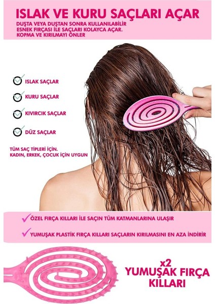 Vegan Üç Boyutlu Saç Açma Fırçası Pembe Renk modelleri