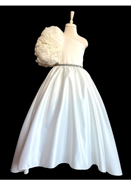 Beyaz Rosetta Kız Çocuk Abiye Elbise, Özel Gün, Girl Evening Dress Toddler Dress