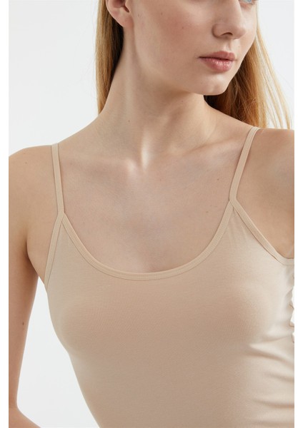 Kadın Ince Askılı Düz Atlet 6654 Ten Rengi