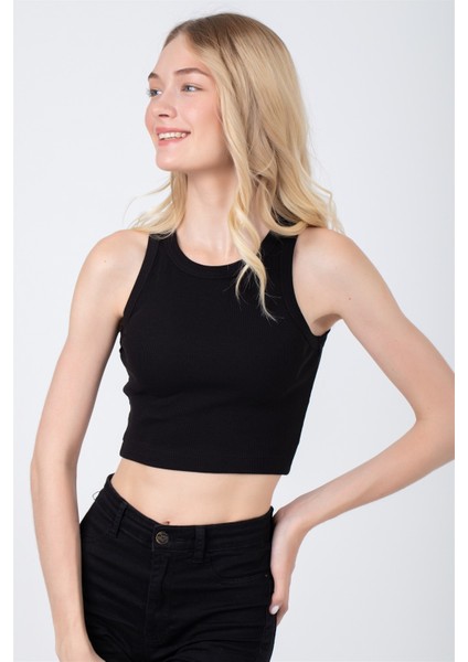 Kadın Kaşkorse Crop Büstiyer Atlet 6105 Siyah