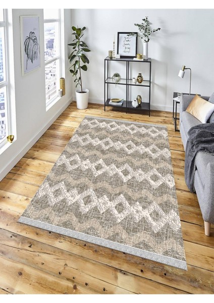 Dekoratif Kaymaz Taban Yıkanabilir Modern Halı Delü x -2051