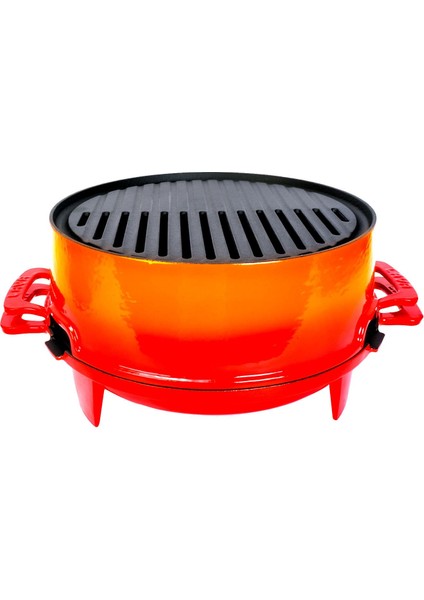 Döküm Mangal Izgara Set Döküm Demir Ø 36 cm - Turuncu