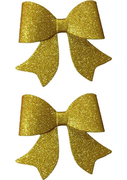 Simli Fiyonk - Kurdele - Gold - 2 Adet - Yılbaşı - Noel - Christmas - Parti 15X17CM