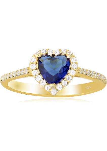 925 Ayar Gümüş Safir Altn Kaplama Kalp Yüzük