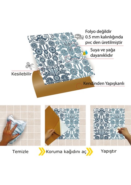 Kendinden Yapışkanlı Mavi Kuş Desenli Pvc Karo 30x30 cm 11 Adet 1m2