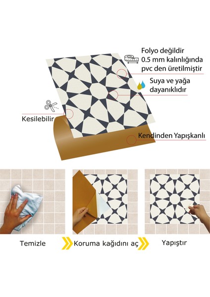 Kendinden Yapışkanlı Yıldızlı Desenli Pvc Karo 30x30 cm 11 Adet 1m2