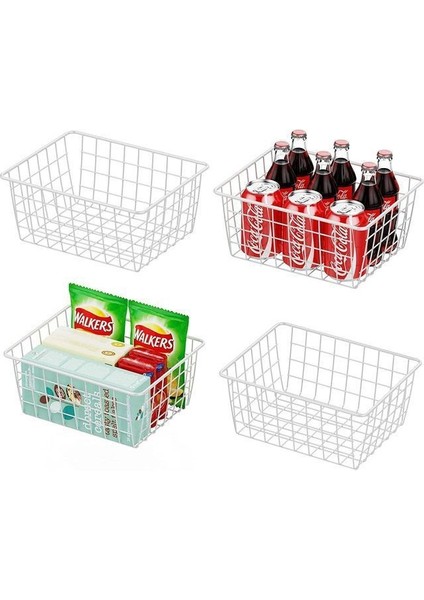 4 Adet Beyaz Renk Dolap Içi Organizer Banyo Mutfak Oyuncak Makyaj Sepeti
