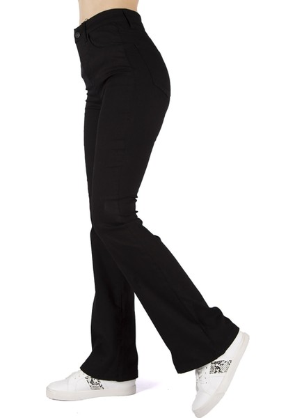 Kadın Siyah Yüksek Bel Ispanyol Paça Pantolon Hrmy (Solmaz) modelleri