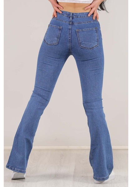 Hilda Ispanyol Paça Jeans Solmaz Mavi Kot Pantolon