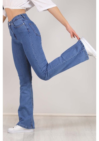 Hilda Ispanyol Paça Jeans Solmaz Mavi Kot Pantolon