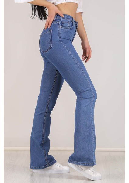 Hilda Ispanyol Paça Jeans Solmaz Mavi Kot Pantolon