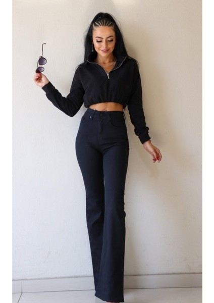 Kadın Siyah Solmayan Yüksel Bel Likralı Toparlayıcı Ispanyol Jeans Pantalon Harmony fiyatları