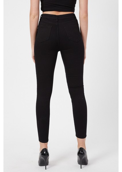 Solmayan Siyah Ince Görünüm Sağlayan Toparlayıcı Kot Pantolon Süper Skinny Jeans