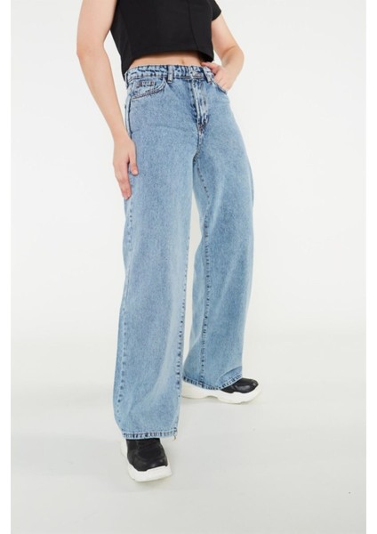 Kadın Kar Yıkama Süper Yüksek Belwide Leg Jeansbol Paça Kot Pantolon(Likralı) indirimleri