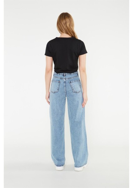 Kadın Kar Yıkama Bol Paça Wide Leg Jeanssalaş Geniş Paça Kot Pantolon(Süper Yüksek Bel)