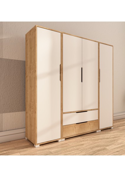 Vertex Mobilya Flora 4 Kapaklı 2 Çekmeceli Gardırop Beyaz Elbise Dolabı modelleri