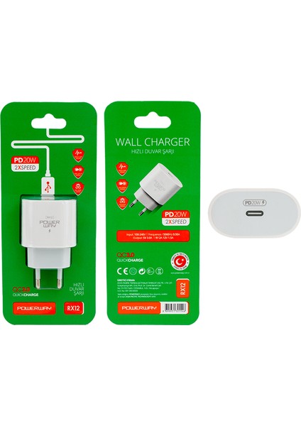 Apple iPhone 11 12 13 Pro Max Uyumlu Type-C Girişli 20W Hızlı Adaptör Başlık Şarj 3000MAH 9V 2A 12V 1.5A Type-Cquick