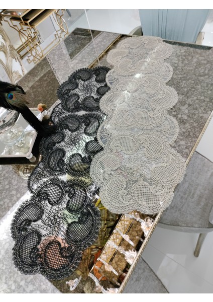Neubella Home Amerikan Servis Özel Nakış Tasarım Runner Nehir Masa Ve Sunum Takımı Çeyizlik Siyah modelleri