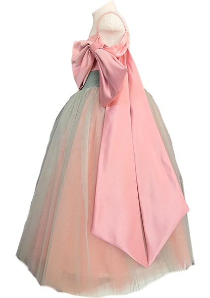 Yeşil Pembe Fiyonklu Kız Çocuk Özel Gün Doğum Günü Abiye Elbise Little Girl Dress Toddler modelleri