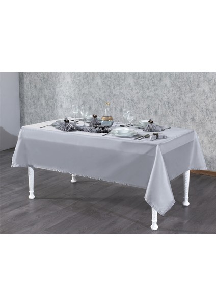 Kristal Monoray Kumaş Açık Gri Masa Örtüsü ve Pudra Çiçekli Peçeteli Sofra Takımı 8 Kişilik Dikdörtgen 160x220 cm 17 Parça - 727 fiyatları