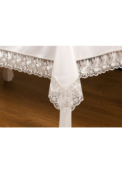 Olga Lüx Gül Dantelli Poly/Bambu Kumaş Krem/Krem Masa Örtüsü Dikdörtgen 160x220 cm - 692 fiyatları