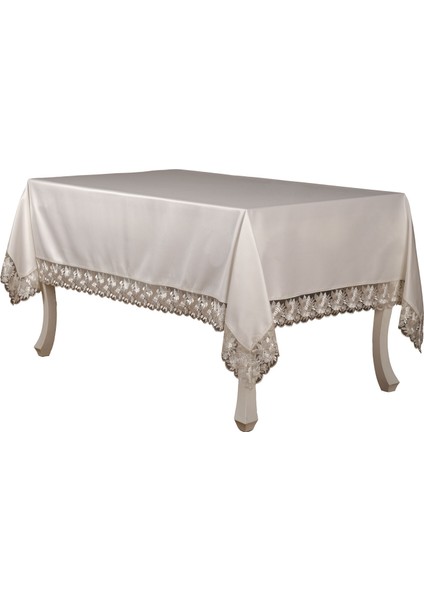 Olga Lüx Gül Dantelli Poly/Bambu Kumaş Krem/Krem Masa Örtüsü Dikdörtgen 160x220 cm - 692 indirimleri