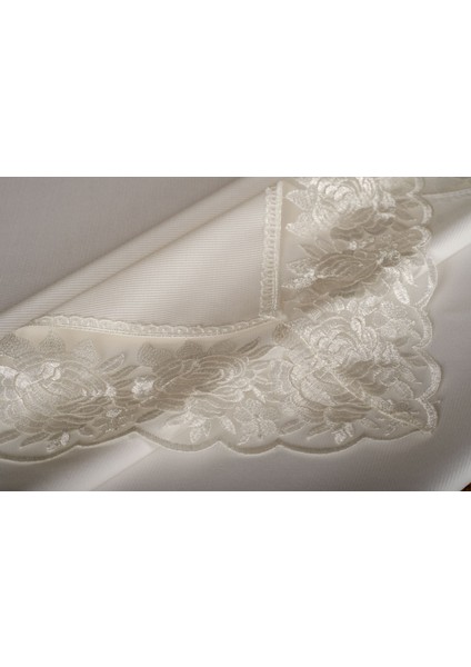 Olga Lüx Gül Dantelli Poly/Bambu Kumaş Krem/Krem Masa Örtüsü Dikdörtgen 160x220 cm - 692