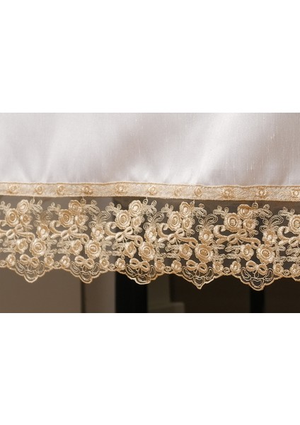 Olga Lüx Dantelli Poly/Bambu Kumaş Krem/Bej Masa Örtüsü Dikdörtgen 160x220 cm - 694