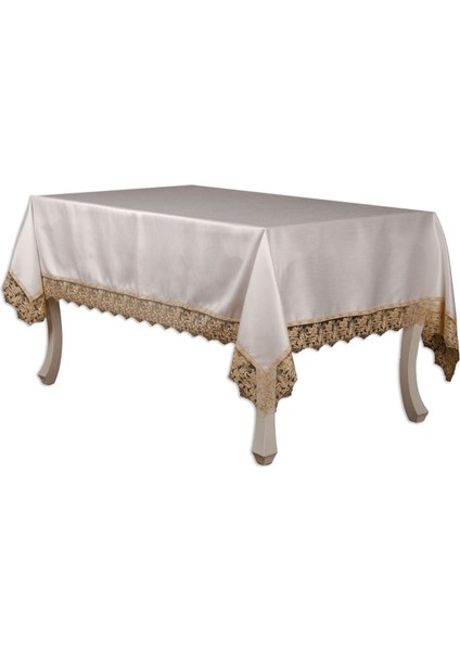 Olga Lüx Dantelli Poly/Bambu Kumaş Krem/Bej Masa Örtüsü Dikdörtgen 160x220 cm - 694