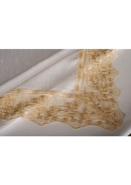 Olga Lüx Dantelli Poly/Bambu Kumaş Krem/Bej Masa Örtüsü Dikdörtgen 160x220 cm - 694