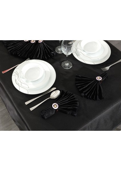 Kristal Monoray Kumaş Siyah Masa Örtüsü ve Peçeteli Sofra Takımı 8 Kişilik Dikdörtgen 160x220 cm 17 Parça - 949 fırsatları