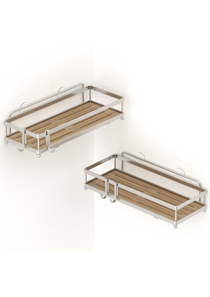 Teknotel Yapışkanlı Kancalı 2'li Banyo & mutfak Rafı Silver ST280H
