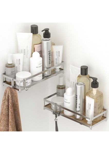 Teknotel Yapışkanlı Kancalı 2'li Banyo & mutfak Rafı Silver ST280H