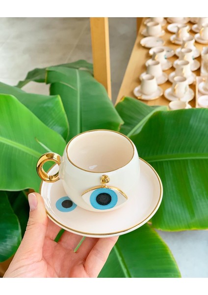 Nazar Göz Kahve Fincanı Mavi Seramik El Yapımı
