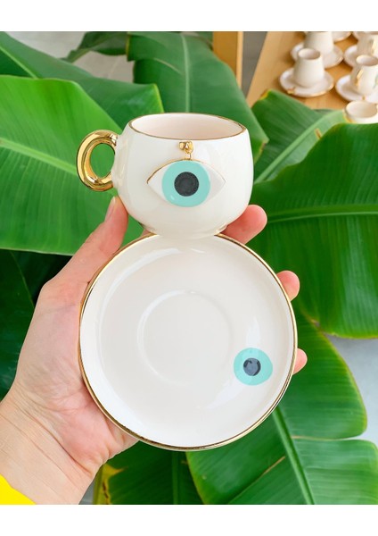 Nazar Göz Kahve Fincanı Nil Yeşili Seramik El Yapımı fırsatları