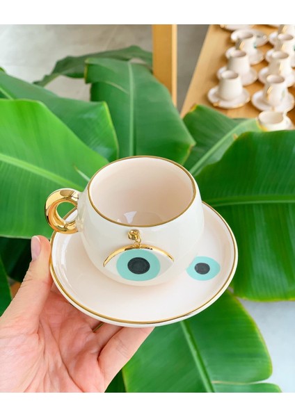 Nazar Göz Kahve Fincanı Nil Yeşili Seramik El Yapımı