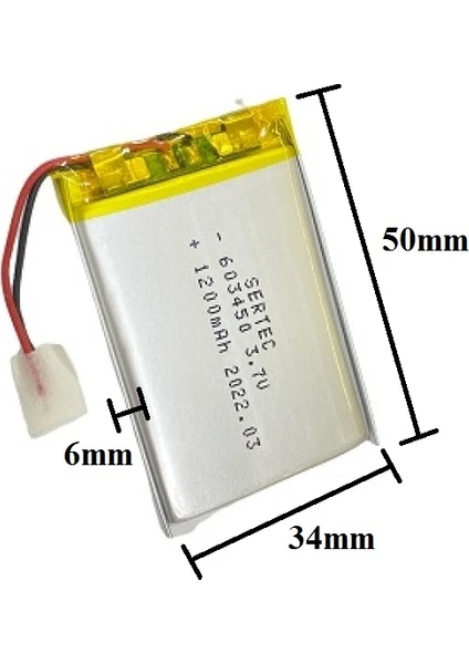 603450 3.7V 1200 Mah Lityum Polimer Pil 1.5A (Drone Için Uygun Değildir)