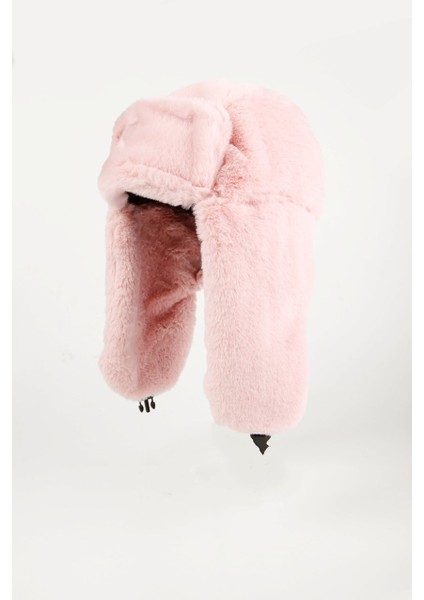 Pudra Pembe Kürk Şapka - Peluş Şapka