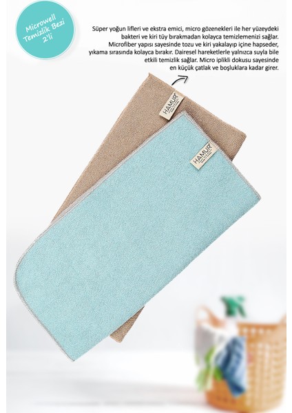 Microwell 2 Li Mikrofiber Temizlik Bezi Bej-Mint