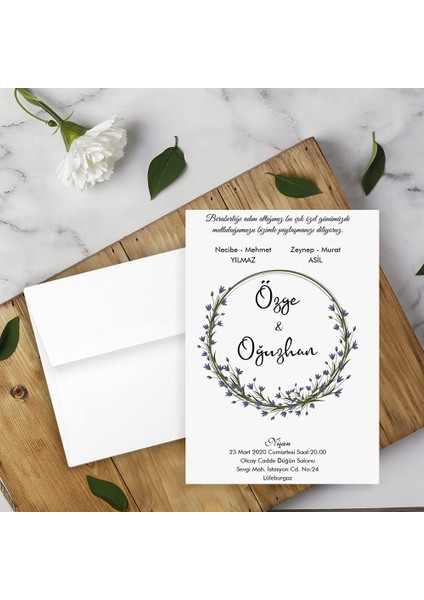 Beyaz Zarflı Davetiye Düğün - Nişan - Kına - Nikah (100 Adet)