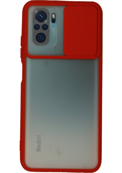 Xiaomi Redmi Note 10 Kılıf Palm Buzlu Kamera Sürgülü Silikon - Kırmızı 300099