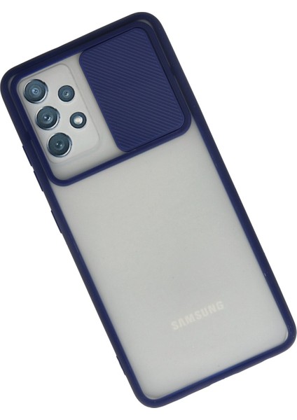 Samsung Galaxy A52 Kılıf Palm Buzlu Kamera Sürgülü Silikon - Lacivert 300099