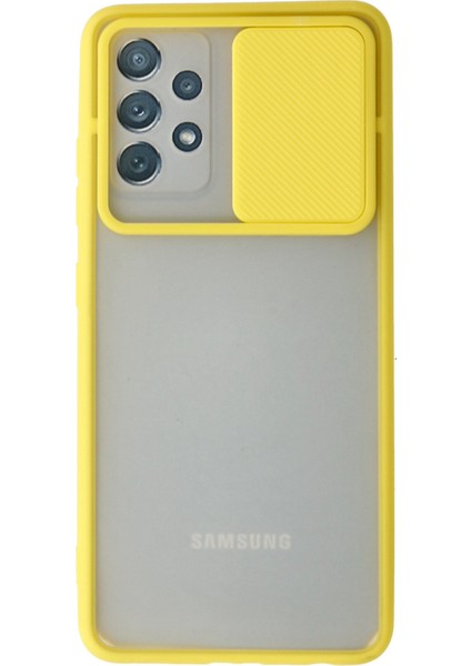 Samsung Galaxy A52 Kılıf Palm Buzlu Kamera Sürgülü Silikon - Sarı 300099