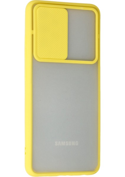 Samsung Galaxy A52 Kılıf Palm Buzlu Kamera Sürgülü Silikon - Sarı 300099