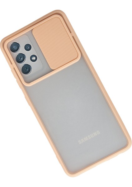 Samsung Galaxy A52 Kılıf Palm Buzlu Kamera Sürgülü Silikon - Pembe 300099