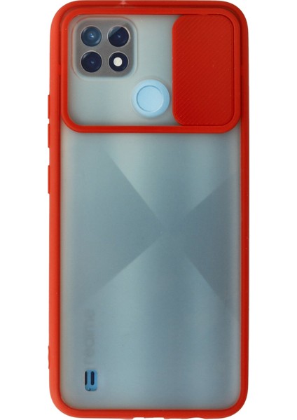 Realme C21 Kılıf Palm Buzlu Kamera Sürgülü Silikon - Kırmızı 300099